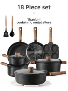 Cookware Set Titanium Non-Stick Pan, Flat Non-Stick Pan, All-In-One For Frying, Boiling And Stir-Frying, Non-Stick Pan For Stir-Frying, Induction Cooker, Universal