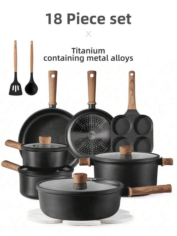 Cookware Set Titanium Non-Stick Pan, Flat Non-Stick Pan, All-In-One For Frying, Boiling And Stir-Frying, Non-Stick Pan For Stir-Frying, Induction Cooker, Universal