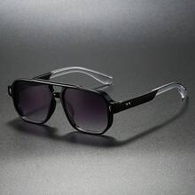 Transparent Green Double Bridge Retro Fashion Glasses - Street Style Protective Model, Combining Retro And Modern, Suitable Casual And Formal Wear, Durable Frame, Unisex - Chuyển màu đen và xám - Xem 11