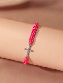 1入組極簡主義時尚手工製作不鏽鋼十字形情侶手環和手帶 - 一件十字不銹鋼編織手鍊 - 查看 16