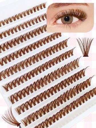 200 件浓密 40D 焦糖色单簇 D 卷曲假睫毛，自然蓬松延长 DIY 自粘睫毛混合长度 8 毫米/16 毫米，初学者友好型自粘轻盈舒适睫毛，居家和旅行必备化妆工具