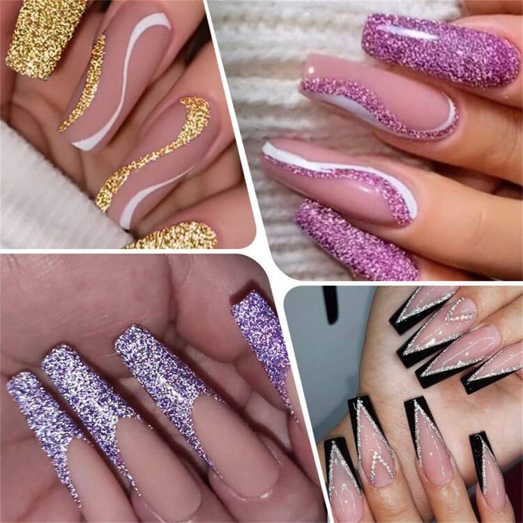 Mtssii 8 PIEZAS Juego de esmalte de uñas en gel con línea reflectante de color dorado champán, brillo, en colores rosa, plateado, negro y rojo. Esmalte semipermanente brillante y chispeante para diseño de uñas francesas, estilo graffiti y rayas. Kit de suministros para manicura DIY con efecto de remojo. - Multicolor - Añade 6