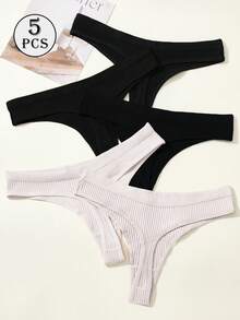 5条/包 女士性感高弹无缝丁字裤，柔软纯色低腰内裤，简约内衣 - 彩色 - 查看 3