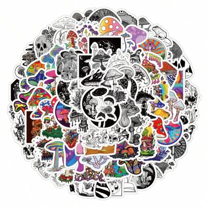 100pcs/Pack Cute Halloween Gothic Mushroom Mysterious Dark INS Retro Romantic Aesthetic Christmas Stickers, Adorable Cartoon Fun Aesthetic Label Stickers For Scrapbooking, Self-Adhesive Stationery Seals, Envelopes, Guitars, Instruments Decor, Holiday Gifts, Teenage Party Supplies, Rewards, Motivation Stickers, New Year Winter