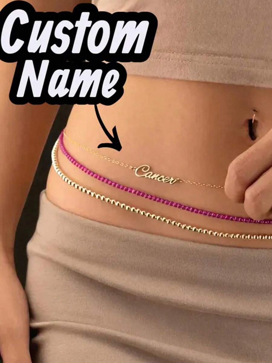 Personalized Name Waist Chain, Sexy Women's Customized Name Waist Chain, Bikini Jewelry, Personalized Name Belly Chain, Sexy Body Jewelry, Bridal Wedding Gift - Multicolor - View 1