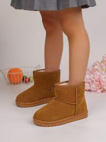 Winter New Kids Boots, Thickened Warm Fleece Snow Boots, Comfortable Warm Solid Color Simple Short Boots, Suitable For 3-12 Years Old Boys And Girls For Winter Outdoor, Daily, Holiday, Travel (Run Small, Suggest Ordering One Size Up)