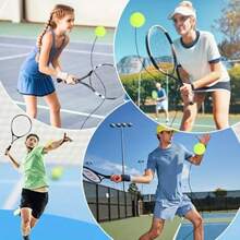 1件装网球训练器，带回弹球绳，适合单人网球练习，适合家庭/运动场训练，高弹力绳，网球训练配件，适合成人/初学者，可填充底座，八角形/圆形，蓝色/橙色/经典网球图案，男女通用，节日礼物，缓解压力 - 彩色 - 查看 11