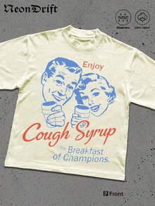 Y2k,Fun Pattern,Men's Summer Short Sleeved Pure Cotton Comfortable And Breathable Casual Outdoor Street Round Neck T-Shirt, A High-Quality Fashion Brand, A Surprise Gift For Family And Friends. - 米色 - 查看 2