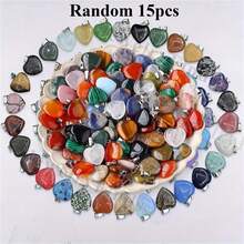 15/20/30pcs Assorted Natural Stone Pendant, Teardrop & Heart Shaped Charms, Suitable For Jewelry Making - Multicolor - View 15