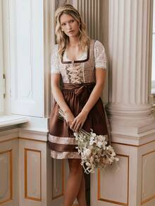 德国慕尼黑啤酒节女式连衣裙两件套啤酒狂欢节服装，万圣节 - 棕色 - 查看 1