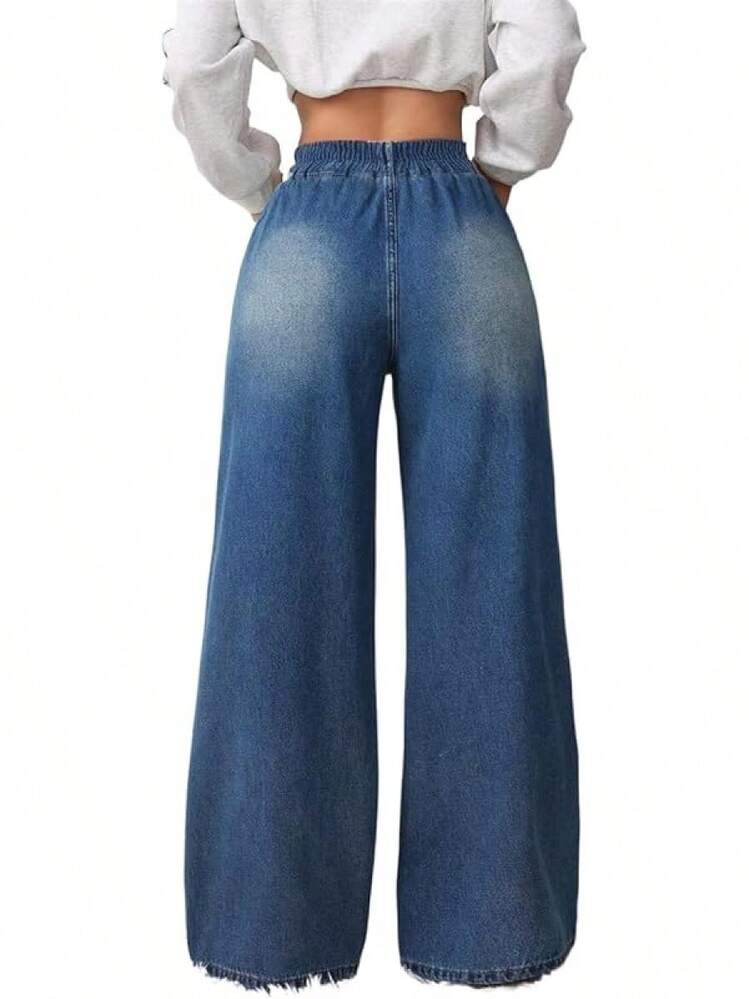SperLucky Jeans, Straight Leg, Loose Wide Leg Denim Pantshalloween - 暗藍二 - 查看 4