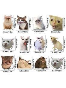 2/12/24pcs Kitchen Refrigerator Cat Magnet, Funny Expression Cat Locker Magnetic Magnet Magnet Joke Refrigerator Sticker Door Sticker Decorative Sticker Soft Animal Magnet Gifts Birthday Graduation - Multicolor - View 3