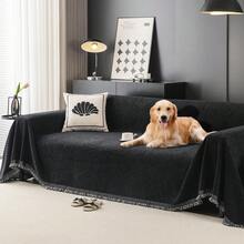 Waterproof Sofa Cover, Sofa Couch Slipcover With Tassels, Durable Washable Universal Furniture Cover Non-Slip Sofa Couch Cover Blanket Sofa Cover Blanket Sofa Throw Blanket Furniture Protector For Bedroom Office Living Room Home Decor - 黑色 - 查看 1