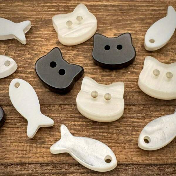 10pcs/20pcs Cute Resin Buttons - Detachable Cat & Fish Bone Shirt Decorations