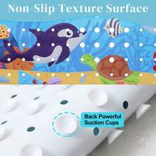 1pcs 40" X 16"/100x40cm Extra Long Baby Bath Mat For Tub For Kids, 40 X 16 Inch Extra Long Kids Bathtub Mat Non Slip, Cartoon Patterned Bath Tub Shower Mat Anti Slip With Suction Cups & Drain Holes, Machine Washable, Sea Turtle,Baby Bath Mat ,1pc - 海洋藍 - 查看 4
