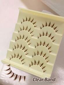 Rikuaild 5 Pairs Brown Cartoon False Eyelashes, Anime Style, Natural Soft Brown Lash Extension, Reusable Transparent Band, Natural Pointed False Eyelash Strips, Eyelashes - Bulu Mata Manga Runcing - View 4