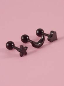 3pcs Moon & Star Detail Earrings - Silver - View 6