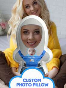 A Pillow That Can Be Customized For Two People's Photos, With Blue Overalls Holding A Baby, Suitable For Birthday Parties, Father's Day, Mother's Day, Halloween, Christmas, Christmas Eve, Valentine's Day, Birthdays, Personalized Day, Thanksgiving, Easter, April Fool's Day, Carnival, School Day, National Day