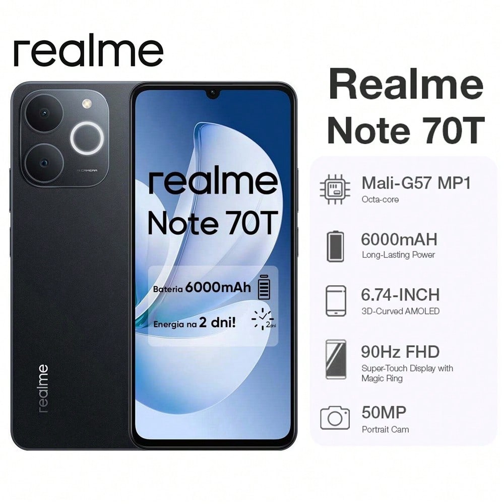 Realme Note 70T スマートフォン、6.75インチ 90Hz アイケア