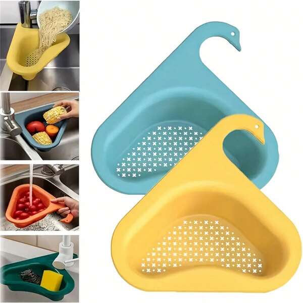 1 pièce Passoire de cuisine en forme de cygne - Filtre triangulaire multifonctionnel monté sur robinet avec trous de drainage, panier de rangement en plastique pour fruits, légumes, savon et éponge, convient à tous les éviers, passoire d'évier de cuisine (Le produit peut avoir une légère différence de couleur due à la photographie, à l'éclairage et à l'affichage, veuillez vous référer à l'article réel)