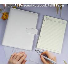 A5 PU Leather Binder Cover With Magnetic Buckle Closure, 6 Ring Personal Notebook For Organizing Planner Refill Pages, Photo Card Sleeves, Multi-Functional Card Collector-826103 - 白色 - 查看 5