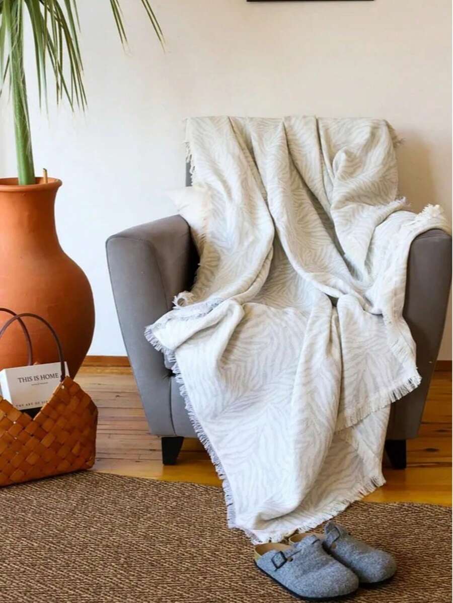 Made In Turkey – Zebra Pattern Sofa Cover | 160x220 Cm | 100% Cotton Throw Blanket | Stylish & Durable Furniture Protector - Grey - View 1