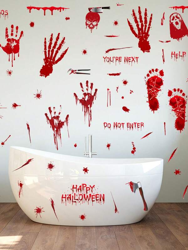 Décoration d'empreintes de main et de pied ensanglantées d'Halloween, convient pour la maison, le bureau, la décoration de fête en classe