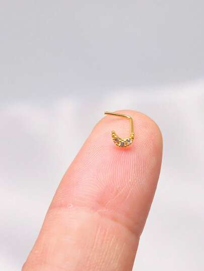 1pc 24G Nose Stud 925 Sterling Silver Moon Nose Ring Stud L Shape Plating Gold Nose Piercing Jewelry Nostril Stud For Women Men