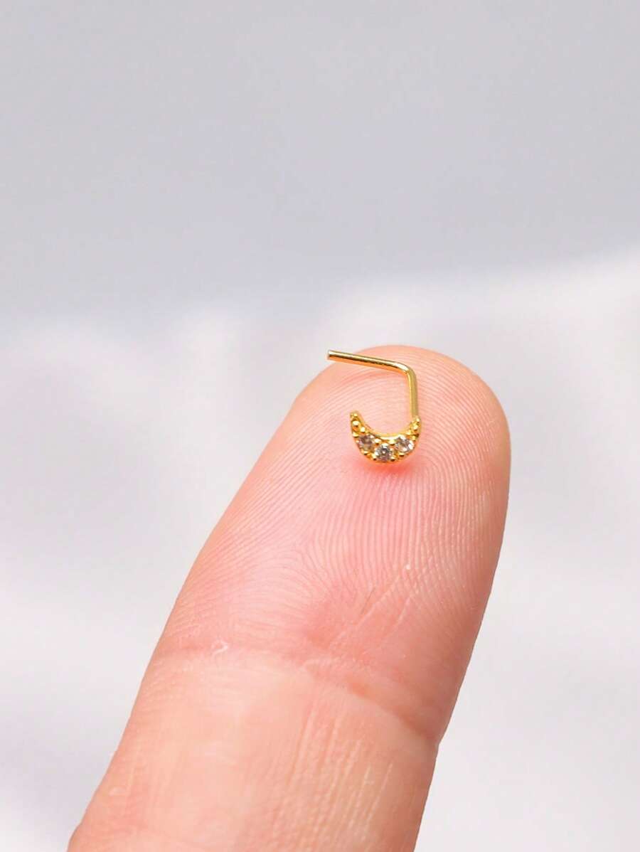 1 件 24G 鼻钉 925 纯银月亮鼻环耳钉 L 形镀金鼻孔饰品鼻钉 男女通用