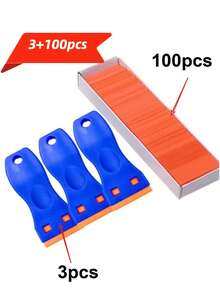 1+10pcs/Set Cleaning Scraper, For Removing Floor, Stove, Peeling Labels, Stickers, Plastic Razor Blades For Car Windows, Scraper Tools - Multicolor - View 9