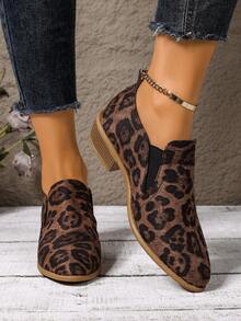 Zapatos de vestir casuales, cómodos y antideslizantes para mujer, con estilo retro británico, punta afilada, tacón grueso, unicolor, elásticos y versátiles - Multicolor - Ver 3