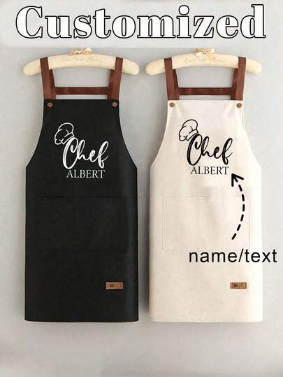 1pc Customized Kitchen Cooking Apron, Customizable Printed - Personalized Cooking Apron, Customizable Logo Apron, Chef Apron, Customizable Name Apron, Baking Gift, Barbecue Apron, Kitchen Apron, Modern Polyester Oil-Proof Apron, Black Kitchen Apron, Polyester Apron, Suitable For Garden, Kitchen And Housework, Ideal For Home And Restaurant