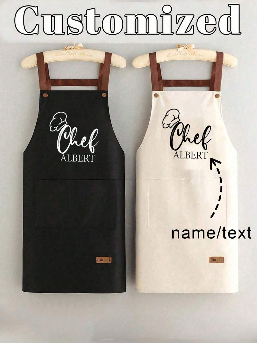 1pc Customized Kitchen Cooking Apron, Customizable Printed - Personalized Cooking Apron, Customizable Logo Apron, Chef Apron, Customizable Name Apron, Baking Gift, Barbecue Apron, Kitchen Apron, Modern Polyester Oil-Proof Apron, Black Kitchen Apron, Polyester Apron, Suitable For Garden, Kitchen And Housework, Ideal For Home And Restaurant