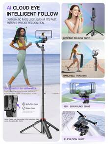 AXNEN 360°旋转自拍杆,带自动人脸追踪三脚架云台稳定器、无线遥控手机支架,兼容安卓和iOS智能手机,适用于暑假、旅行、户外活动、直播、摄影、视频拍摄。 - 彩色 - 查看 6