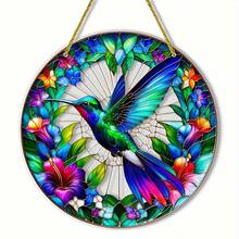 2D Flat, 8inch Bohemian Hummingbird Garden Sun Catcher - Colorful Acrylic Wall Hanging Decoration With Vivid Floral Design, Perfect For Halloween, Christmas, Thanksgiving And Porch Decorations |   Vivid Wall Art |   Detailed Craftsmanship, 2D Plan View - A - Xem 2