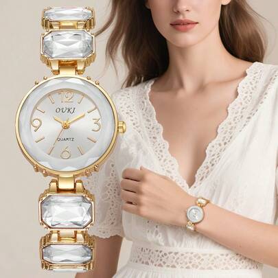 1pc Women's Unique Luxury Jewelry Bracelet Style Quartz Wrist Watch, Gift For Mom, Holiday Gift