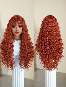 7JHH WIGS 28 Inch Striking Afro Kinky Orange Wigs For Women - Extra Long Loose Deep Wave Wig With Bangs, Synthetic Heat Resistant Fiber Hairpiece For Daily Wear, Music Festivals Celebrations Party Cosplay Use - Costume Wig Accessories - Graduation Gift - Orange - View 6