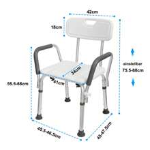 Rectangular Shower Stool Shower Stool Bath Stool Height Adjustable Bath Stool Shower Aid With Armrest And Backrest Height Adjustable For Age, Pregnant Women - White - View 6