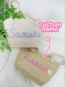Customized Gift Customized Personalize Name Letter Beach Tote Bag, Fashion Handbag, Hostess/Bridesmaid Gift, Party/Birthday/Christmas Gift Letter Portable,Multifunction,Versatile,Large Capacity,Functional,Practical,All-Purpose Cute,Adorable,Contracted,Vacay Vibes/Vacation,School Supplies,Back To School,For Office,For School,For Classroom,For Teacher Gifts,For University,For Colleague,For Dorm Rooms,For Teacher,For Boys And Girls,For Teenagers,Junior High School Students,Middle School Students,High School Senior High School Students,College Students,University Students,Freshman,Sophomore,Underclassmen