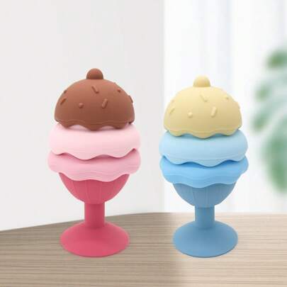 ألعاب استحمام أطفال على شكل آيس كريم مع كؤوس شفط، ألعاب تكديس للأطفال الصغار، ألعاب تعليمية من السيليكون للعب التظاهر والاستحمام، ألعاب شاطئ