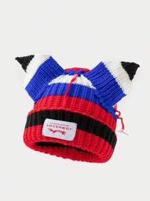 1 件女士时尚汽车刺绣护耳针织帽，适合秋冬季日常佩戴和旅行、上学