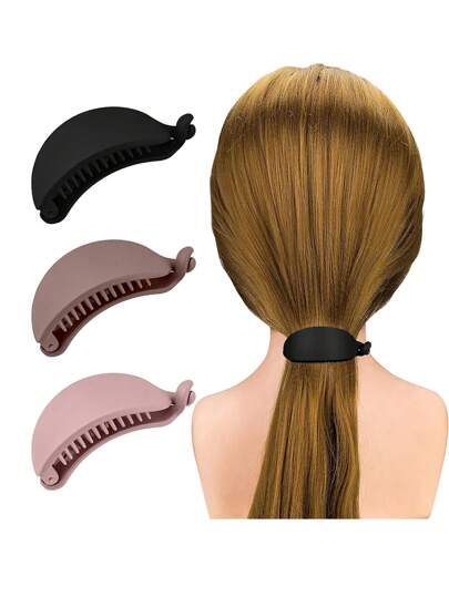 3pcs Solid Color Matte Banana Hair Clips, Ponytail Holders, Cute Women Hair Styling Tools, Casual Daily Hair Accessories Fashion Claw Clips Women Hair Clutch Ladies Hair Clamps Elegant Hair Jaw Clip Autumn Accessories Fall Winter For Vacation Outfits Woman