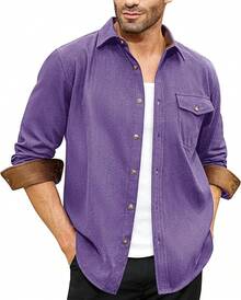 Flannel Shirt For Men Long Sleeve Mens Dress Shirts Cotton Casual Button Down Shirt Big Work Shacket Jacketshalloween - 紫色 - 查看 1