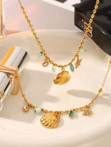 1PC Stainless Steel Shell Pendant Necklace Bracelet Set - Shell Necklace - View 3