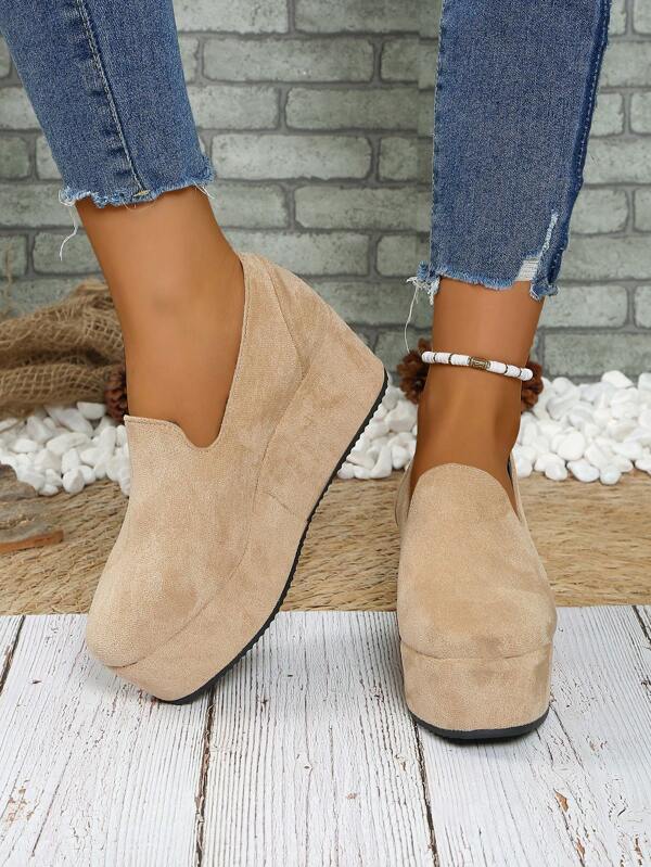 Zapatos de lona elegantes y ligeros para mujeres, con plataforma alta, suelas gruesas y impermeables, forro de tela y suela exterior de PU, adecuados para uso diario, viajes y atuendos casuales