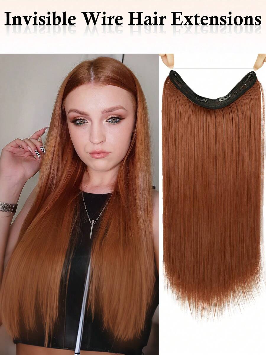nimoki 22Inch Invisible Wire Hair Extensions For Daily Use Straight Wire Hairpiece Synthetic Hair Extensions With Transparent Adjustable Wire For Women(Redwood) - Redwood - View 1