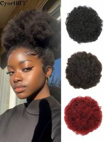 1-Pack 8inch Afro Puff Ponytail Synthetic Hair Extensions Black Voluminous Curly Bun With Secure Clips And Adjustable Drawstring Breathable Mesh Soft Natural Wig For Women Daily Wear And Party Occasions - Multicolor - View 1