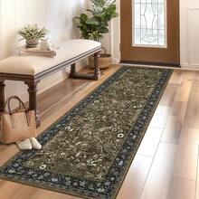Botanical Printed Area Rug Vintage Floral Rug Washable Area Rug Stain Resistant Non-Slip Foldable Interior Decorative Rug For Bedroom Farmhouse Apartment Dining Room Laundry Room - 棕色 - 查看 8