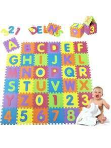 10片装儿童益智游戏垫，尺寸30*30*1厘米，彩色互锁泡沫材质，每片都印有字母和数字，帮助孩子在玩耍中学习，适合装饰客厅、卧室或游戏室地板。 - 彩色 - 查看 1