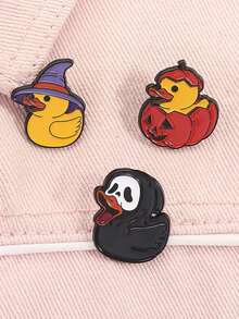 3 件朋克南瓜骷髅鬼鸭珐琅别针万圣节动物鸭子金属胸针背包翻领徽章趣味珠宝礼物朋友 - 彩色 - 查看 9